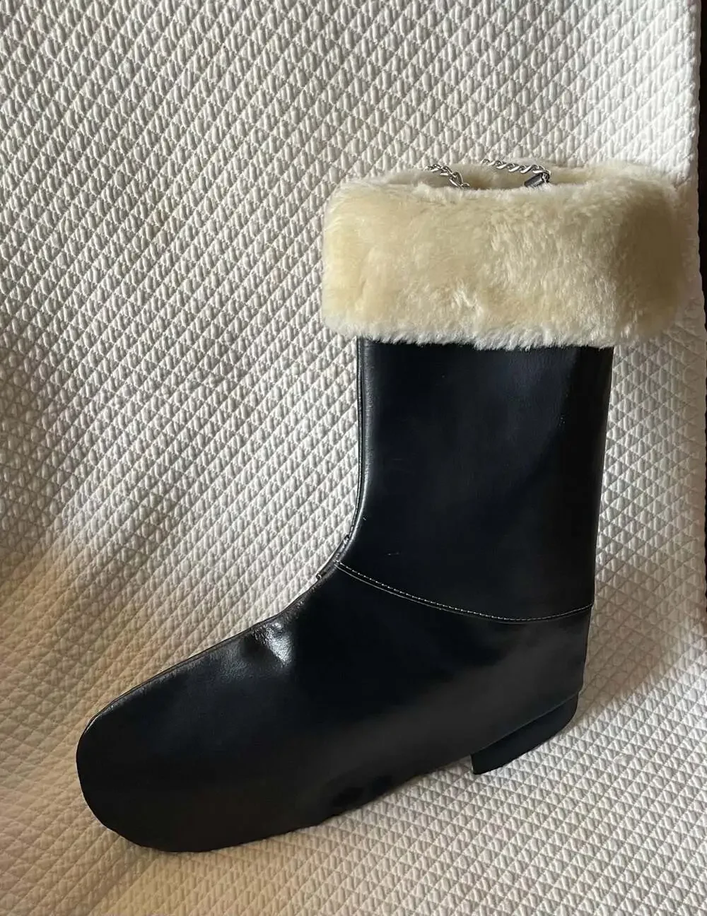VTG 1997 Harley Davidson Christmas Stocking Black Faux Leather Fur Boot